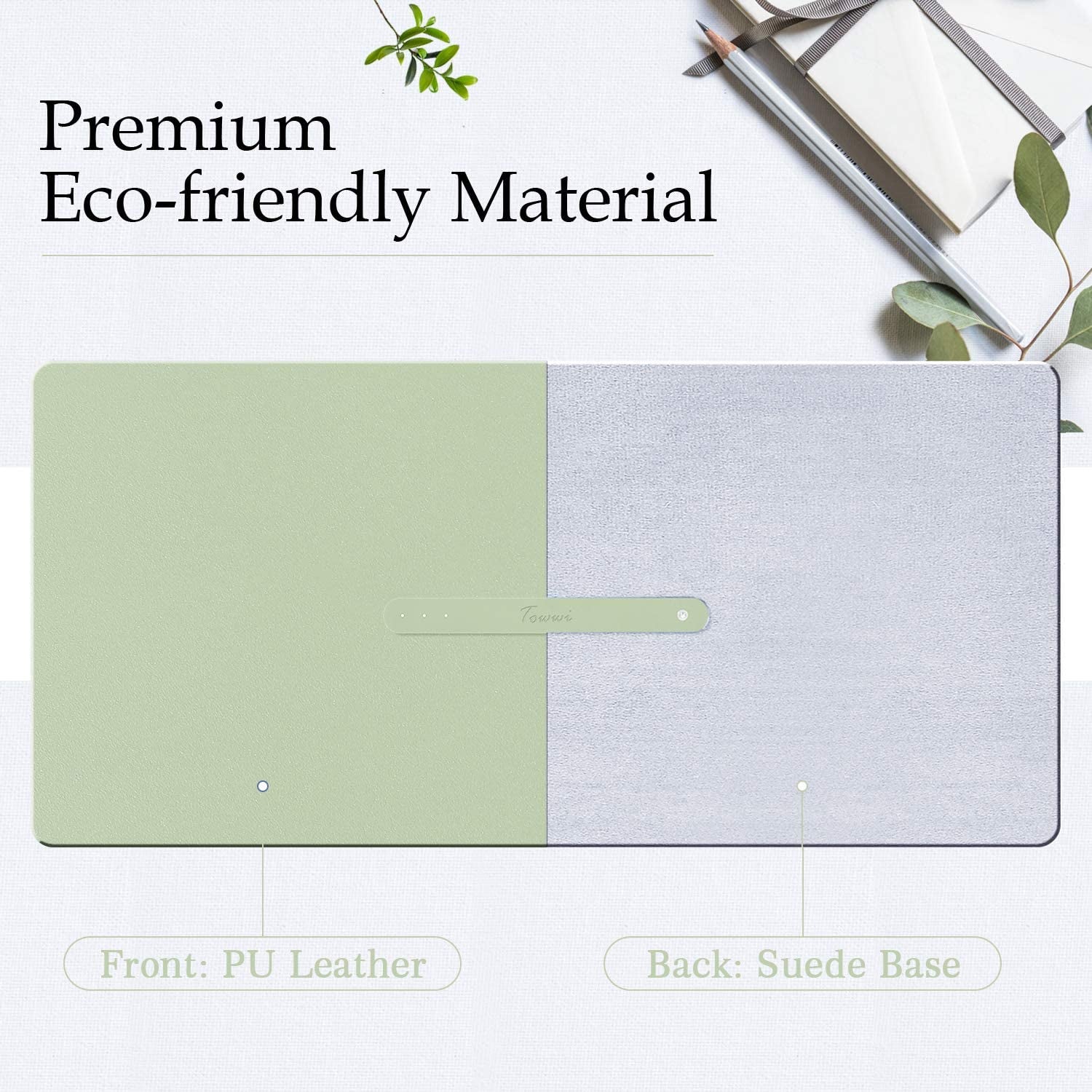 PU Leather Desk Pad with Suede Base, Multi-Color Non-Slip Mouse Pad, 32” X 16” Waterproof Desk Writing Mat, Large Desk Blotter Protector (Light Green)