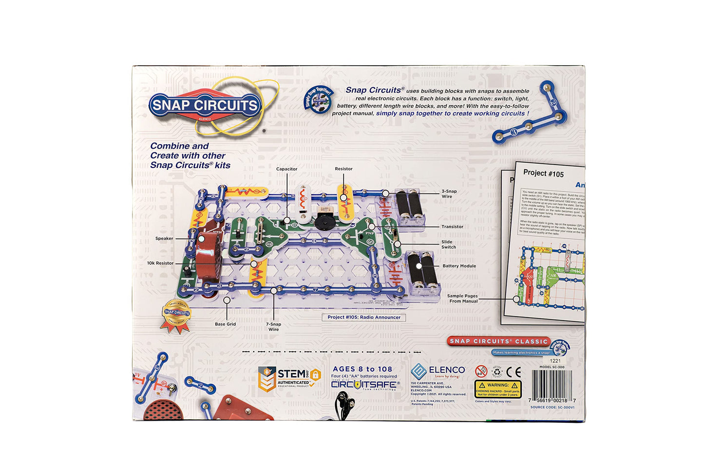 Snap Circuits Jr. SC-100 Electronics Exploration Kit, Over 100 Projects, Full Color Project Manual, 28 Parts, STEM Educational Toy for Kids 8 +