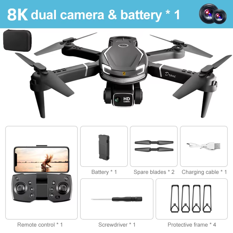 V88 Drone 8K Professional HD Aerial Dual-Camera 5G GPS Obstacle Avoidance Drone Remote Control Quadcopter Toy UAV 10000M Black Dual-8K-1B