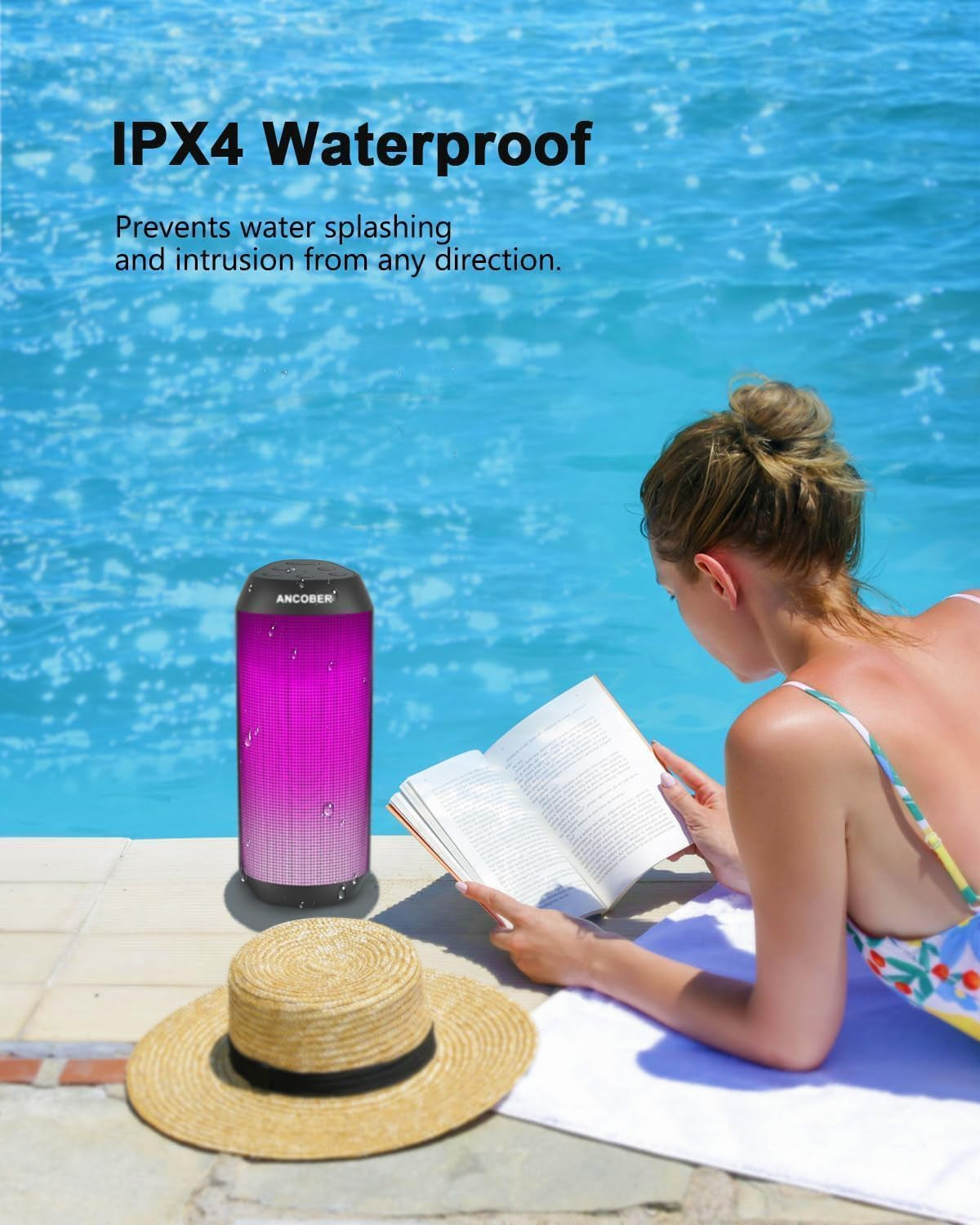 Portable Bluetooth Speaker, HD Stereo Sound Small Wireless Speaker with Cool Lights, TWS Pairing, IPX4 Waterproof, BT5.3 with AUX Input, for Camping Outdoor Party, Electronics Gadgets, Ideal Gifts