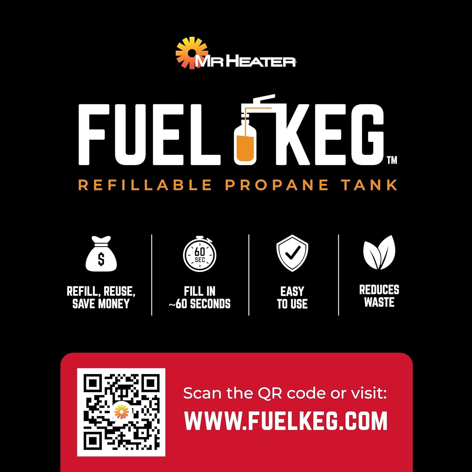 Fuel Keg. - 1 Lb. / 16 Oz. Empty Refillable Propane Tank – DOT Certified, Black