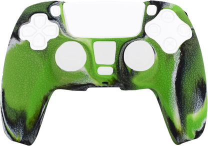 Skin for PS5 Controller Grips, Texture Pattern Cover for PS5 5 Controller Sweat-Proof Anti-Slip Silicone Cover Hand Grip with 8Pcs FPS Pro Thumbsticks Cap Protector(Camouflage Green)