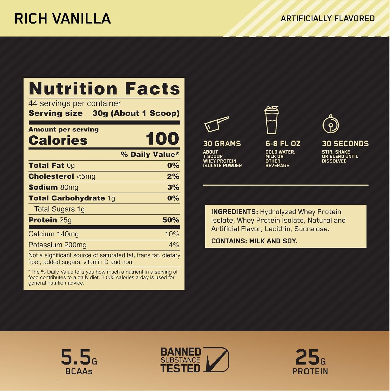 Gold Standard 100% Isolate, Rich Vanilla, 2.91 Pounds, 44 Servings (Packaging May Vary)
