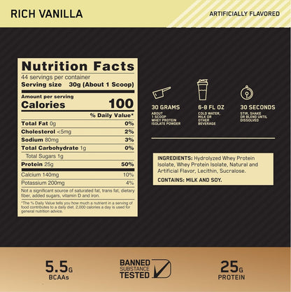 Gold Standard 100% Isolate, Rich Vanilla, 2.91 Pounds, 44 Servings (Packaging May Vary)