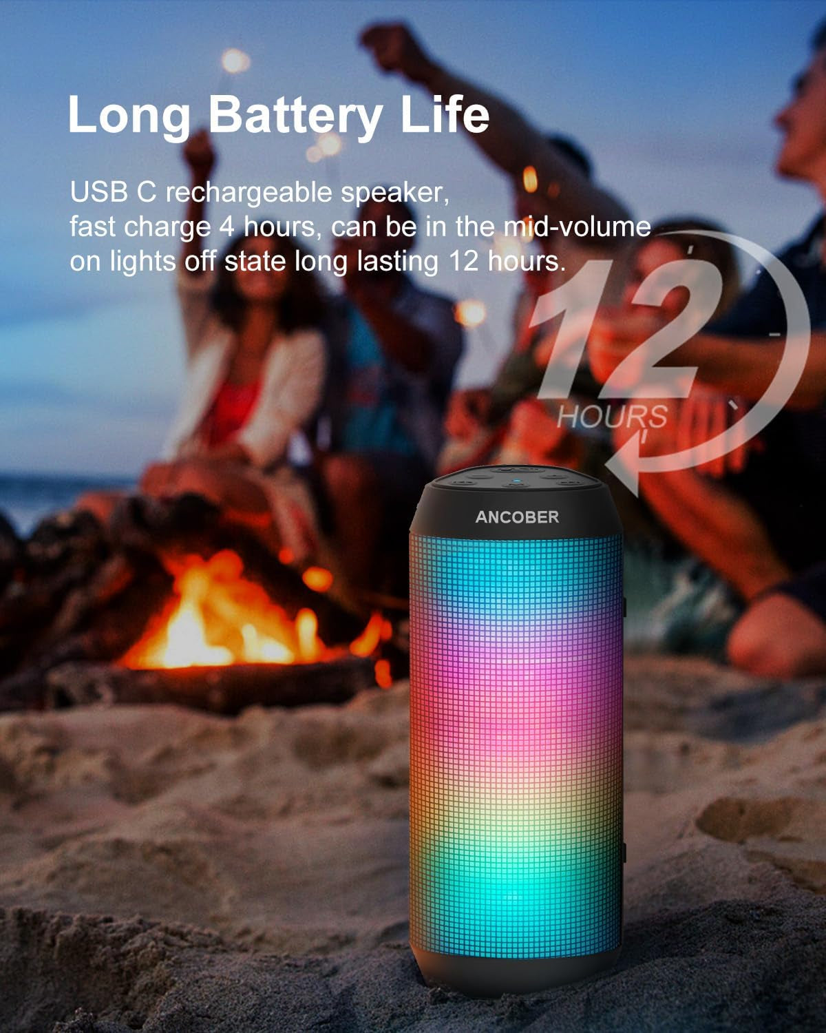 Portable Bluetooth Speaker, HD Stereo Sound Small Wireless Speaker with Cool Lights, TWS Pairing, IPX4 Waterproof, BT5.3 with AUX Input, for Camping Outdoor Party, Electronics Gadgets, Ideal Gifts