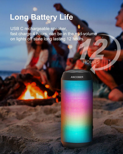 Portable Bluetooth Speaker, HD Stereo Sound Small Wireless Speaker with Cool Lights, TWS Pairing, IPX4 Waterproof, BT5.3 with AUX Input, for Camping Outdoor Party, Electronics Gadgets, Ideal Gifts