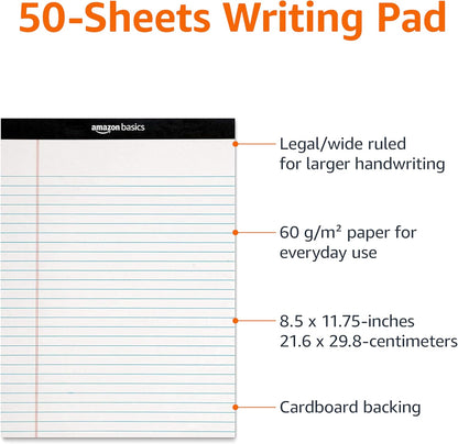 Wide Ruled Lined Writing Note Pads, 8.5 Inch X 11.75 Inch, White, 12 Count (12 Pack of 50)
