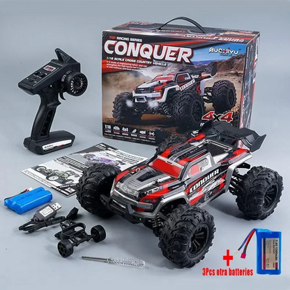 2024 New 1:16 Scale Large RC Cars 50Km/H High Speed RC Cars Toys for Boys Remote Control Car 2.4G 4WD off Road Monster Truck Red 4 Batteries (175)