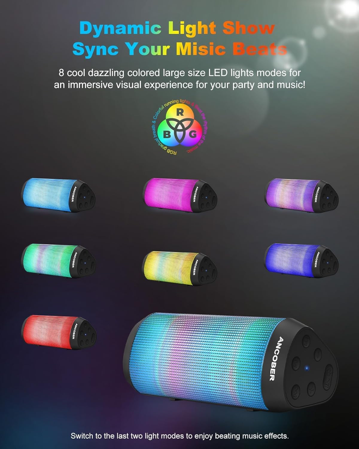 Portable Bluetooth Speaker, HD Stereo Sound Small Wireless Speaker with Cool Lights, TWS Pairing, IPX4 Waterproof, BT5.3 with AUX Input, for Camping Outdoor Party, Electronics Gadgets, Ideal Gifts