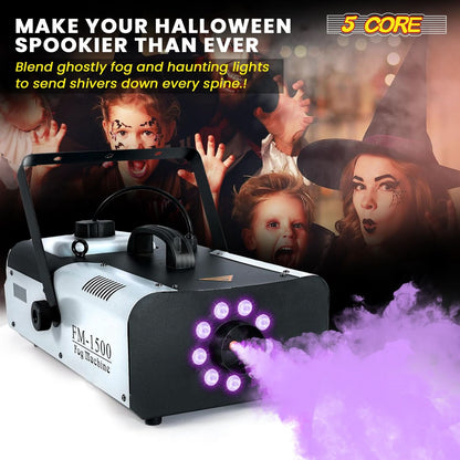 5 Core Fog Machine Indoor Outdoor 1500W 6000CFM Fogger Smoke Machine W LED 2.5 L Tank Remote