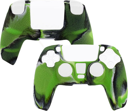 Skin for PS5 Controller Grips, Texture Pattern Cover for PS5 5 Controller Sweat-Proof Anti-Slip Silicone Cover Hand Grip with 8Pcs FPS Pro Thumbsticks Cap Protector(Camouflage Green)