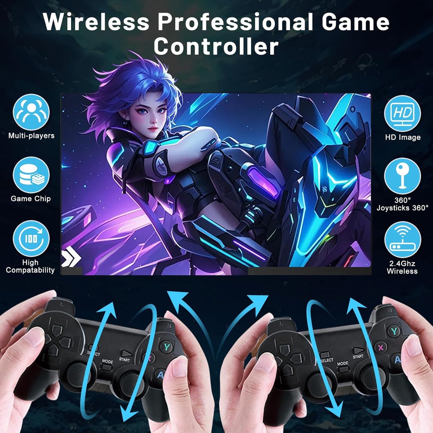 M8 PRO Wireless Game Console - Retro Gaming Consoles with Built in 20000+ Games, 9 Classic Emulators, 4K Hdml Output and 2.4Ghz Wireless Controller, Plug and Play Video Game Stick for TV(64G)