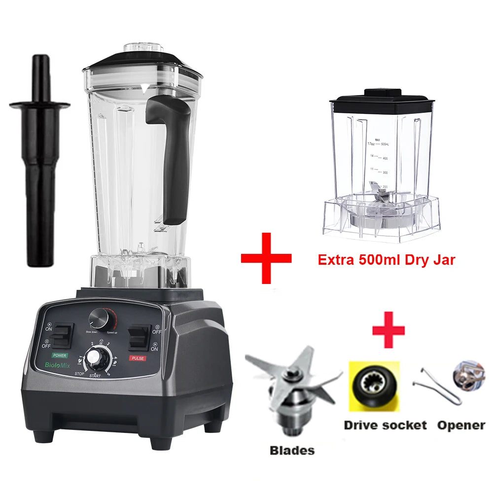 BioloMix 3HP 2200W Heavy Duty Commercial Grade Timer Blender Mixer Juicer Fruit Food Processor Ice Smoothies BPA Free 2L Jar Extra 500ml DJ N 3PA