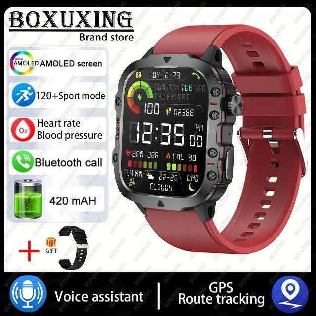 2024 New For Xiaomi Military Smart Watch Men IP68 5ATM Outdoor Sports Fitness Tracker Health Monitor 1.96" BT Call Smartwatch Red silicone, 3TAM Waterproof