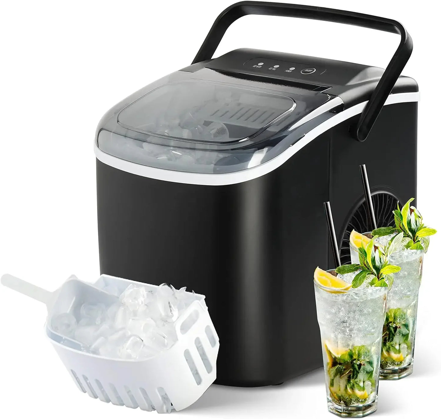 YSSOA Portable Ice Maker for Countertop, 6 Mins 9 Ice Cubes, 26lbs Ice/24H, Self-Cleaning, with Ice Spoon and Basket United States, black, US