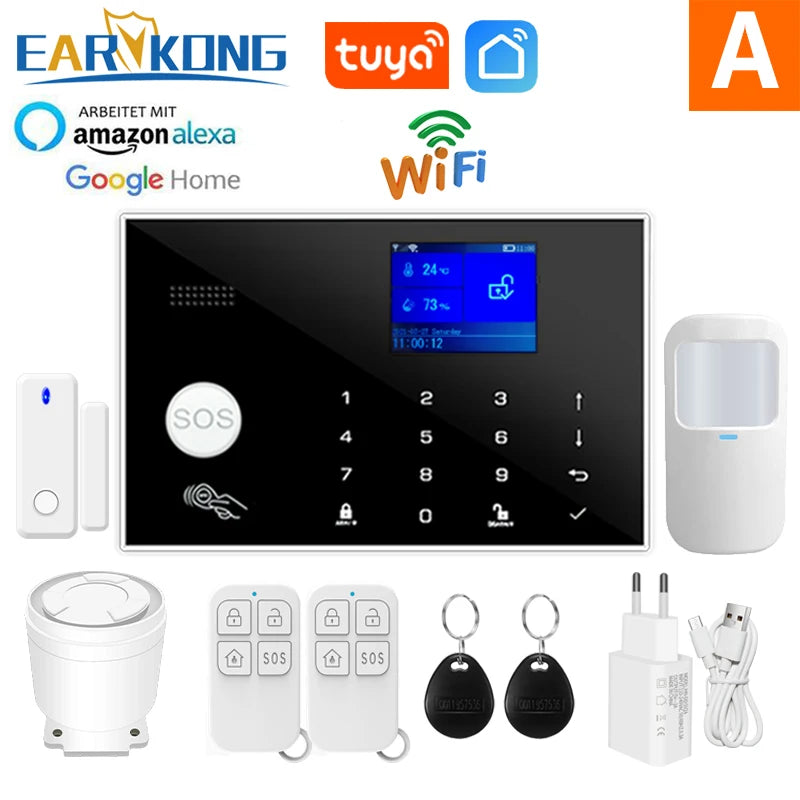 Wifi GSM Alarm System Home Wireless Security Burglar Alarm Kit Door Open Motion Sensor Smart Life Tuya App Control Suit Alexa Option A