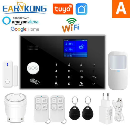 Wifi GSM Alarm System Home Wireless Security Burglar Alarm Kit Door Open Motion Sensor Smart Life Tuya App Control Suit Alexa Option A