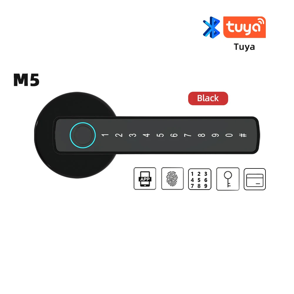 RAYKUBE M5 US Free Delivery Tuya BLE Smart Fingerprint Door Lock Electronic Lock with Password/Key/Card/Tuya APP Unlock United States, M5 Black