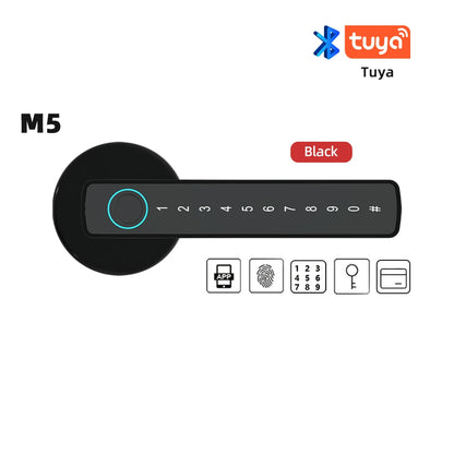 RAYKUBE M5 US Free Delivery Tuya BLE Smart Fingerprint Door Lock Electronic Lock with Password/Key/Card/Tuya APP Unlock United States, M5 Black
