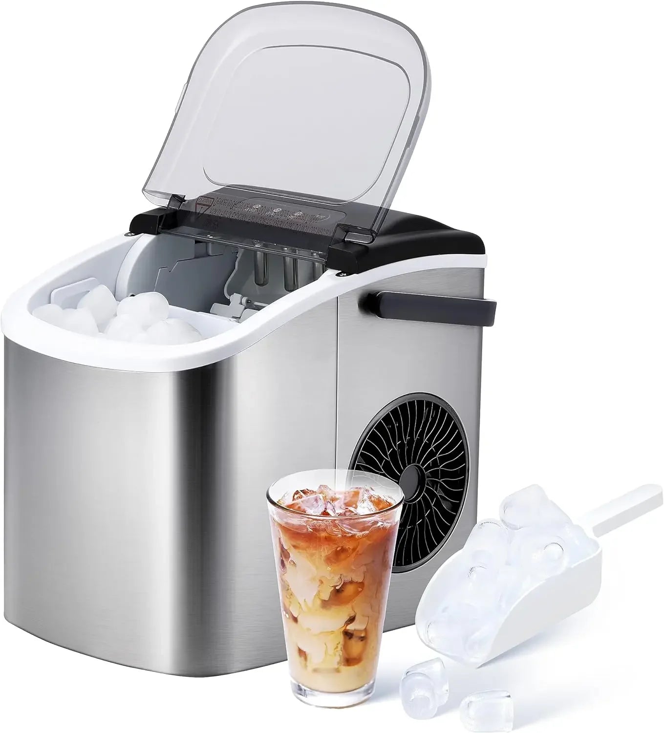 YSSOA Portable Ice Maker for Countertop, 6 Mins 9 Ice Cubes, 26lbs Ice/24H, Self-Cleaning, with Ice Spoon and Basket United States, Silver, US