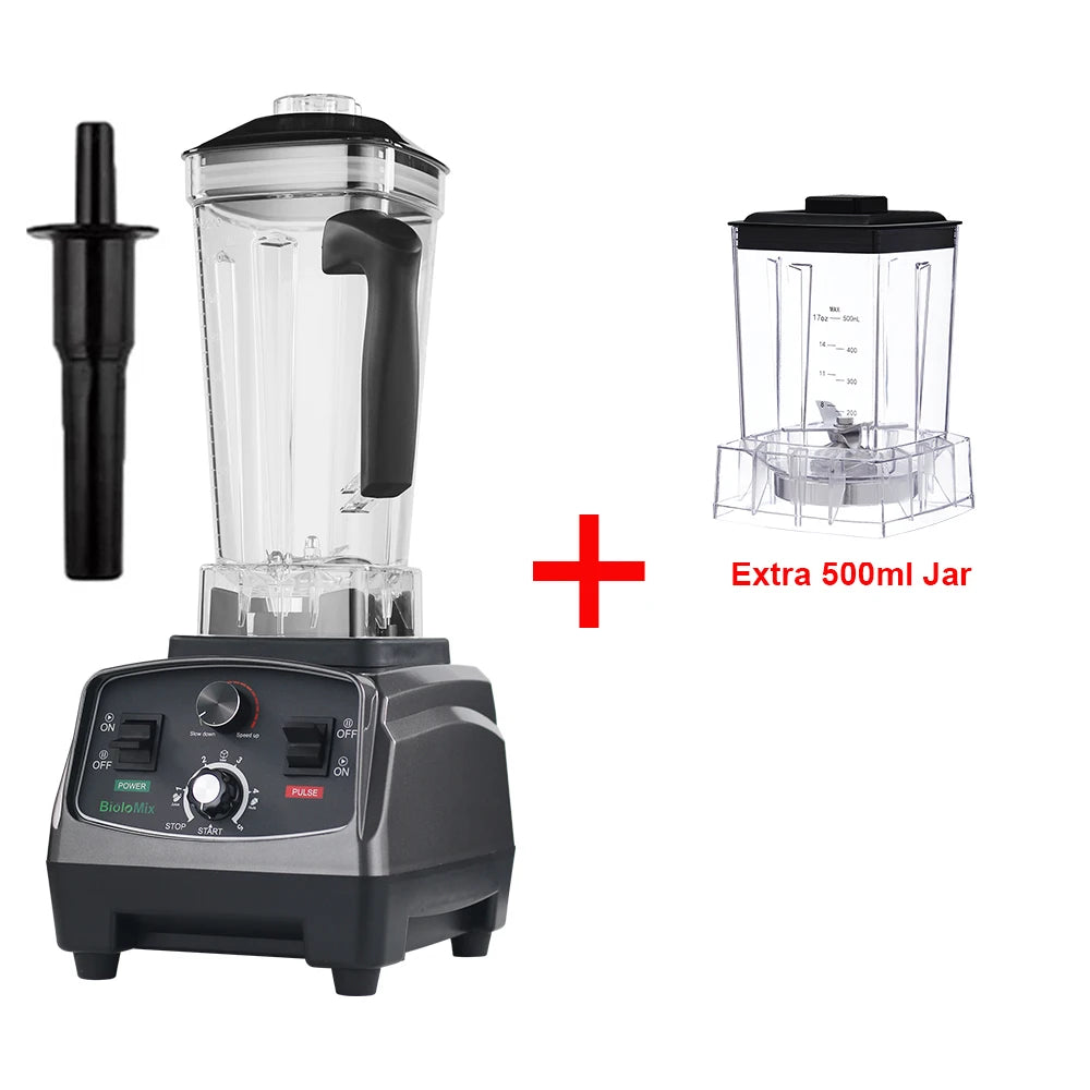 BioloMix 3HP 2200W Heavy Duty Commercial Grade Timer Blender Mixer Juicer Fruit Food Processor Ice Smoothies BPA Free 2L Jar Extra 500ml dry Jar