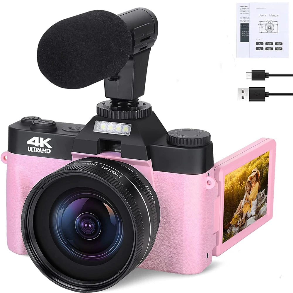 Flip Screen Digital Photo Camera 56MP 4K Photography Camcorder Vlog Selfie Video Camera Youtube Livestream Wide Angle Macro Lens