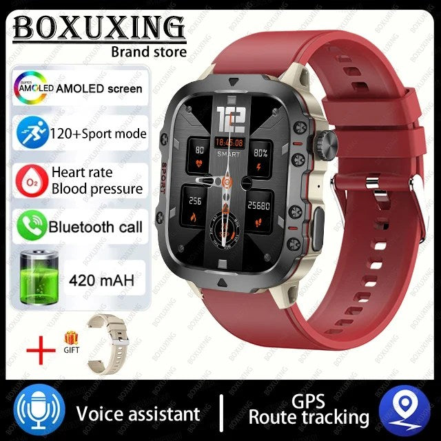 2024 New For Xiaomi Military Smart Watch Men IP68 5ATM Outdoor Sports Fitness Tracker Health Monitor 1.96" BT Call Smartwatch Red silicone 1, 3TAM Waterproof