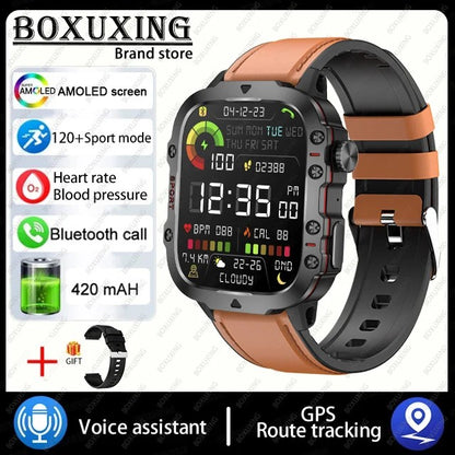 2024 New For Xiaomi Military Smart Watch Men IP68 5ATM Outdoor Sports Fitness Tracker Health Monitor 1.96" BT Call Smartwatch Belt brown, 3TAM Waterproof