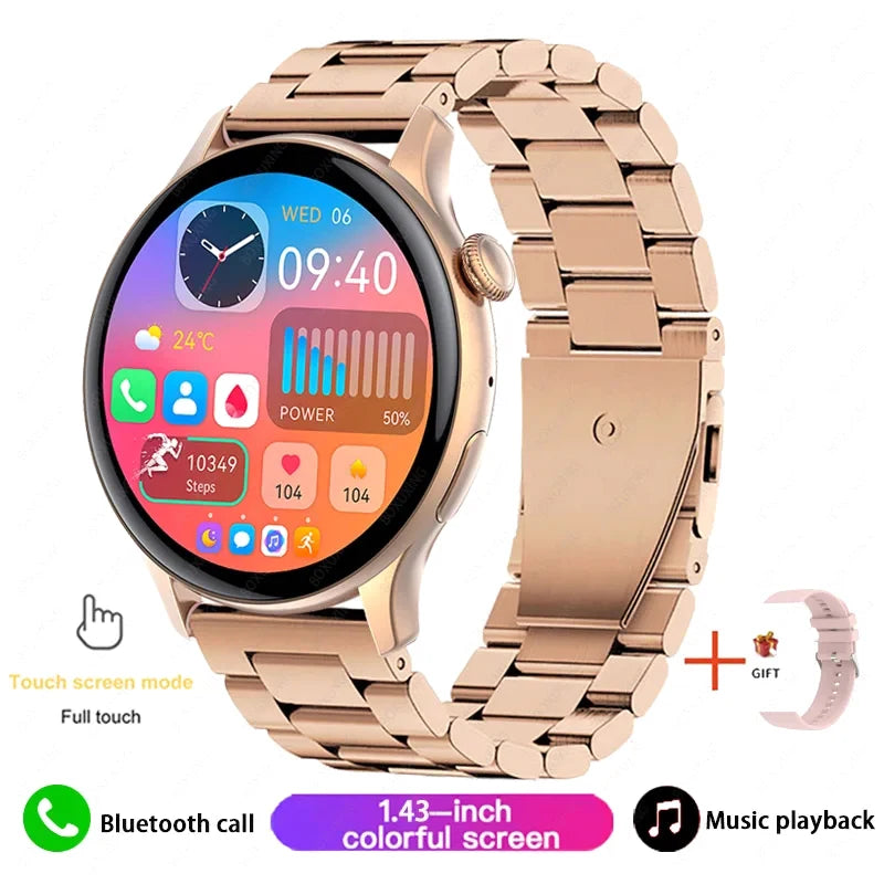 Xiaomi Mijia New Women Bluetooth Call Smartwatch Always Display Time Heart Rate Sports Health Monitoring Music GT4 Smart Watches Gold Steel
