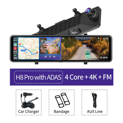 Imagebon 12" 4K ADAS Dash Cam Wireless CarPlay & Android Auto 5G WiFi Rearview Mirror Car DVR GPS FM Bluetooth Night Vision With ADAS