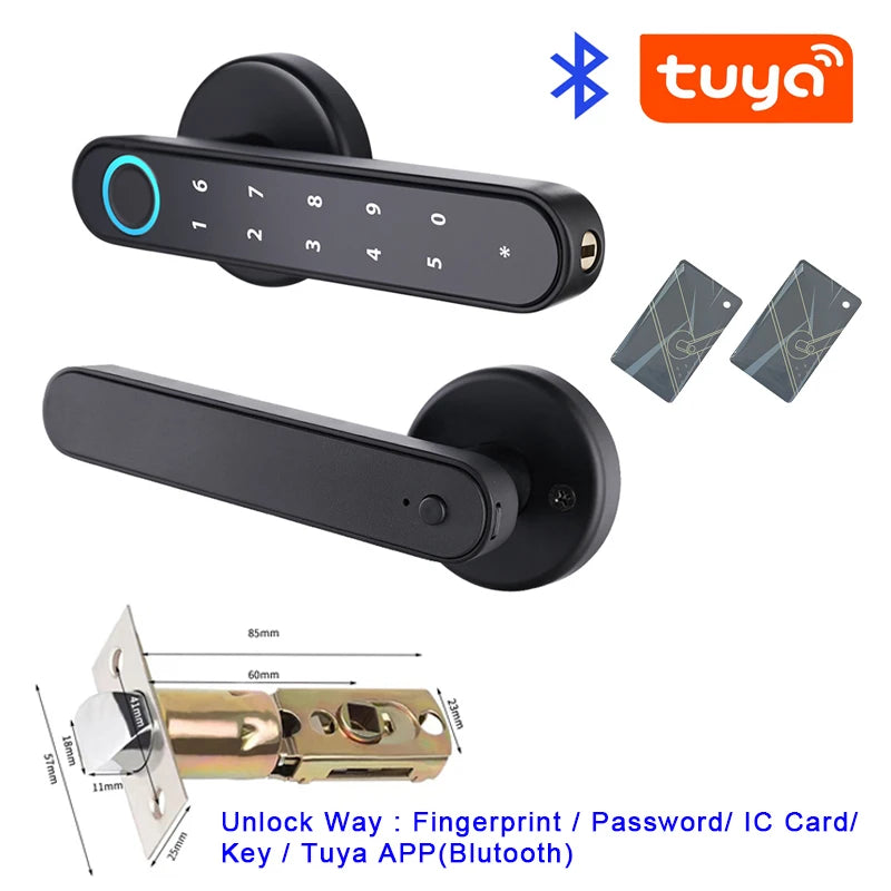 Tuya SmartLife APP Smart Fingerprint Password RFID Card Lock Dead Bolt With Key For Indoor Wooden Metal Door Black B Tuya