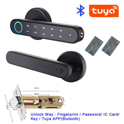 Tuya SmartLife APP Smart Fingerprint Password RFID Card Lock Dead Bolt With Key For Indoor Wooden Metal Door Black B Tuya
