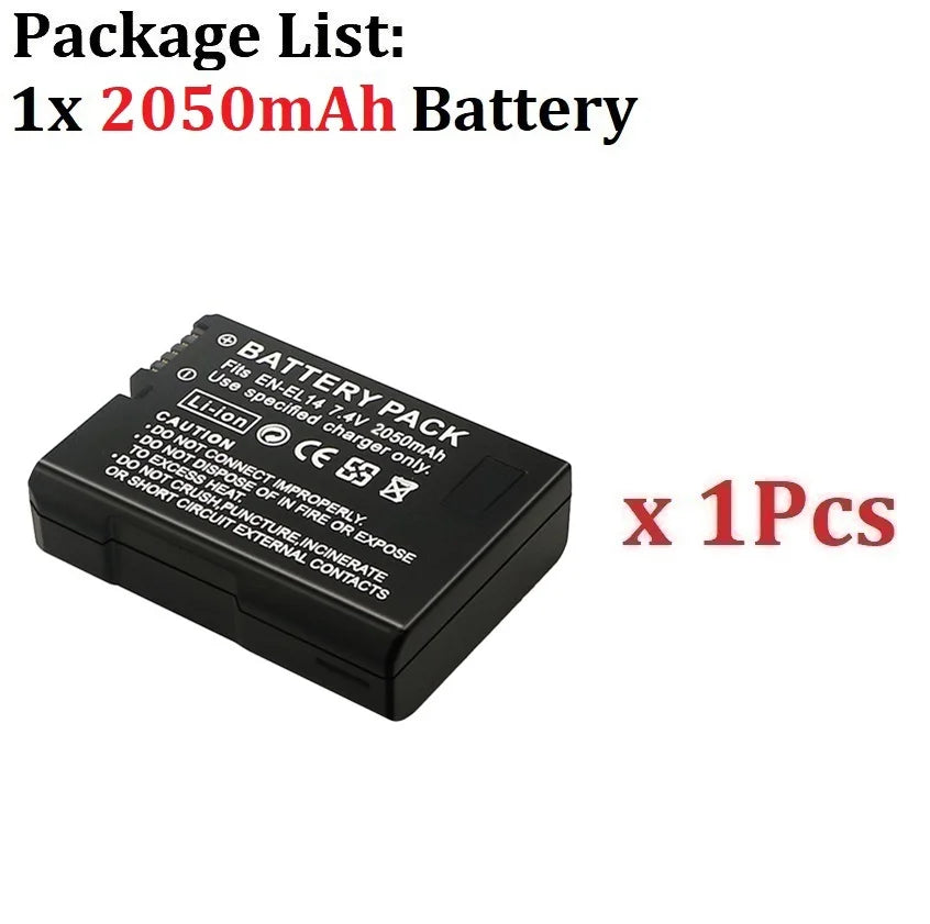 2050mah EN-EL14a EL14 CAMERA BATTERY EN-EL14 For Nikon P7000 P7100 P7800 P7700 D3100 D3200 D3300 D3400 D3500 D5600 D5100 D5300 1Pcs Battery