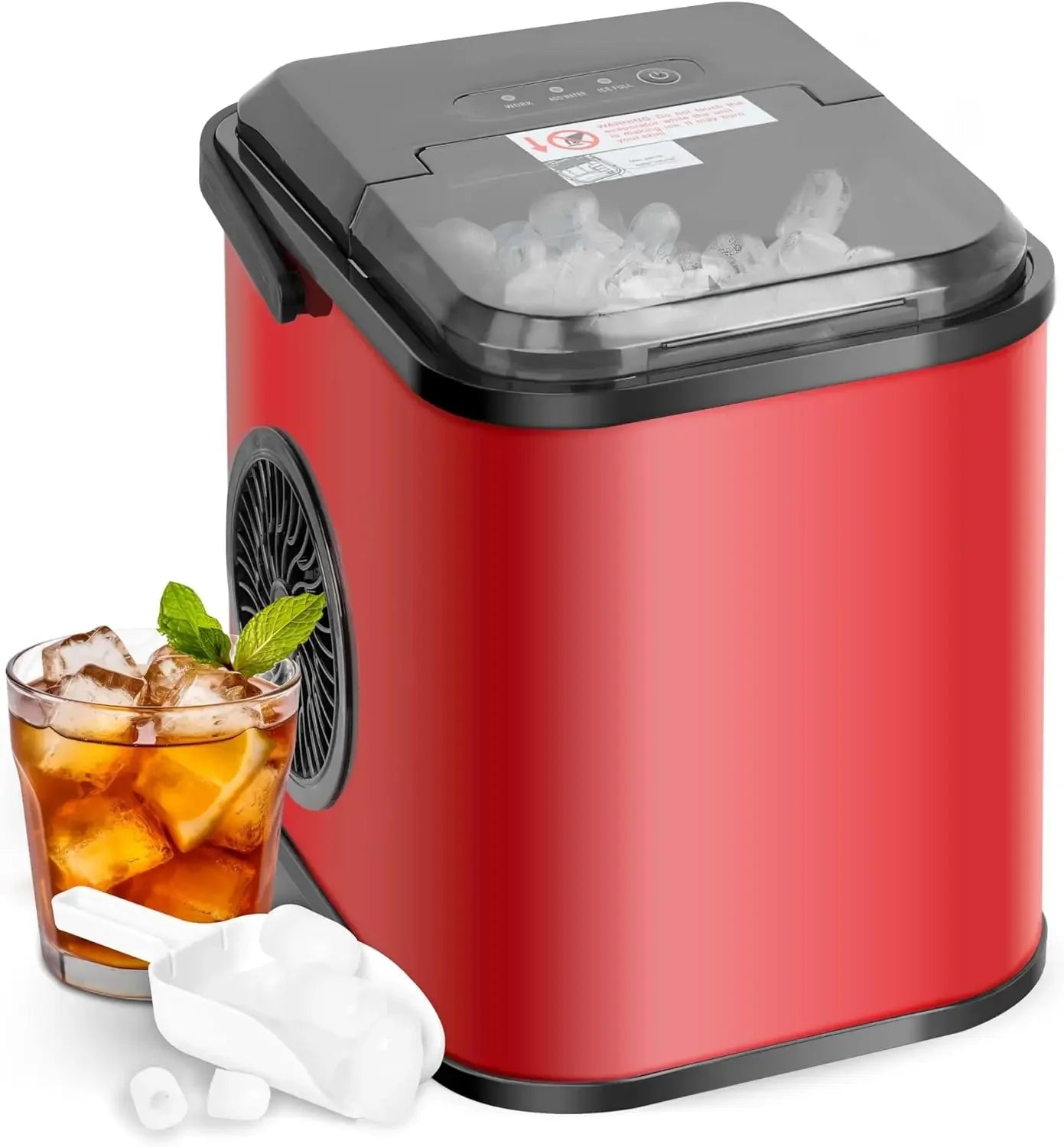YSSOA Portable Ice Maker for Countertop, 6 Mins 9 Ice Cubes, 26lbs Ice/24H, Self-Cleaning, with Ice Spoon and Basket United States, Red, US