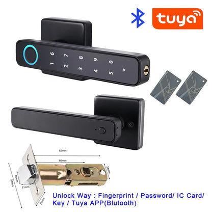 Tuya SmartLife APP Smart Fingerprint Password RFID Card Lock Dead Bolt With Key For Indoor Wooden Metal Door Black A Tuya