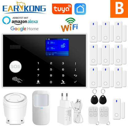 Wifi GSM Alarm System Home Wireless Security Burglar Alarm Kit Door Open Motion Sensor Smart Life Tuya App Control Suit Alexa Option B