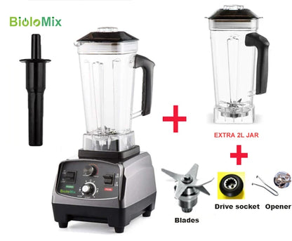 BioloMix 3HP 2200W Heavy Duty Commercial Grade Timer Blender Mixer Juicer Fruit Food Processor Ice Smoothies BPA Free 2L Jar Extra Jar and 3Parts