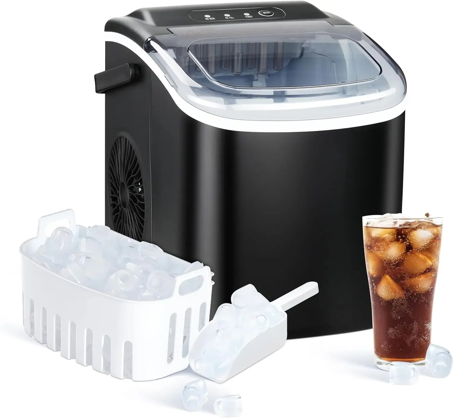 YSSOA Portable Ice Maker for Countertop, 6 Mins 9 Ice Cubes, 26lbs Ice/24H, Self-Cleaning, with Ice Spoon and Basket United States, Black 2023, US