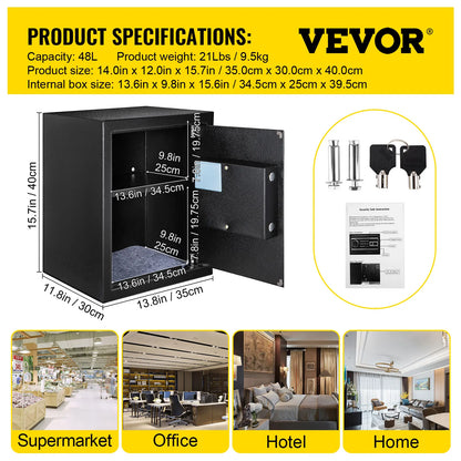 VEVOR Fingerprint Locks Safe Deposit Box 0.8/1.7/2.1 Cubic Feet Digital Electronic Secret Hidden Piggy Bank for Store Money Guns 1.7 Cubic Feet