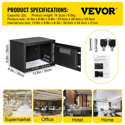 VEVOR Fingerprint Locks Safe Deposit Box 0.8/1.7/2.1 Cubic Feet Digital Electronic Secret Hidden Piggy Bank for Store Money Guns 0.8 Cubic Feet