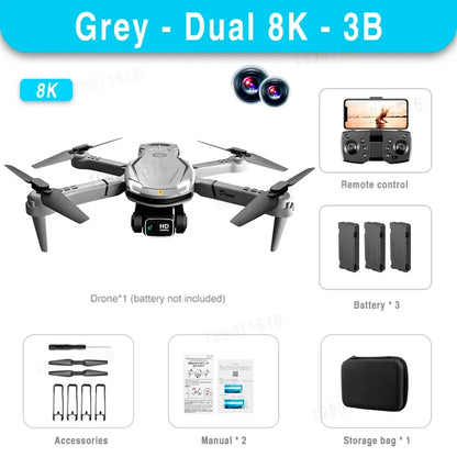 Lenovo V88 Drone 8K Professional HD Aerial Dual-Camera 5G GPS Obstacle Avoidance Drone Remote Control Quadcopter Toy UAV 10000M Grey Dual-8K-3B