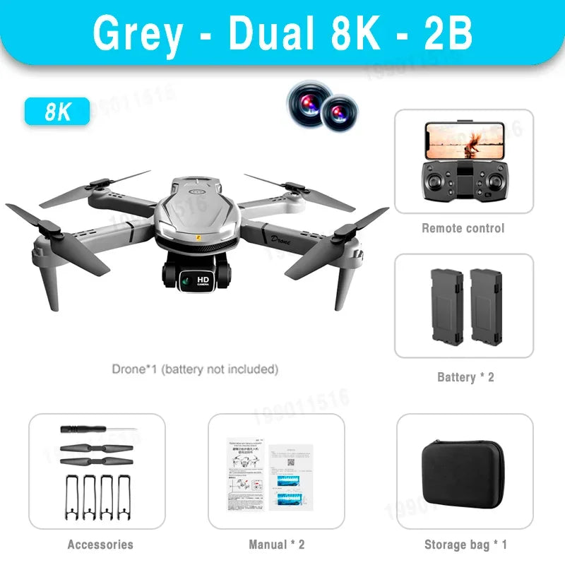 Lenovo V88 Drone 8K Professional HD Aerial Dual-Camera 5G GPS Obstacle Avoidance Drone Remote Control Quadcopter Toy UAV 10000M Grey Dual-8K-2B
