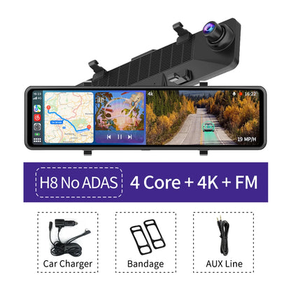 Imagebon 12" 4K ADAS Dash Cam Wireless CarPlay & Android Auto 5G WiFi Rearview Mirror Car DVR GPS FM Bluetooth Night Vision No ADAS