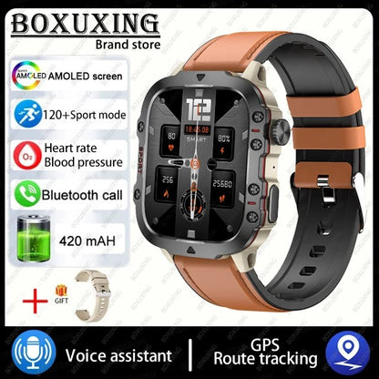 2024 New For Xiaomi Military Smart Watch Men IP68 5ATM Outdoor Sports Fitness Tracker Health Monitor 1.96" BT Call Smartwatch Belt brown 1, 3TAM Waterproof