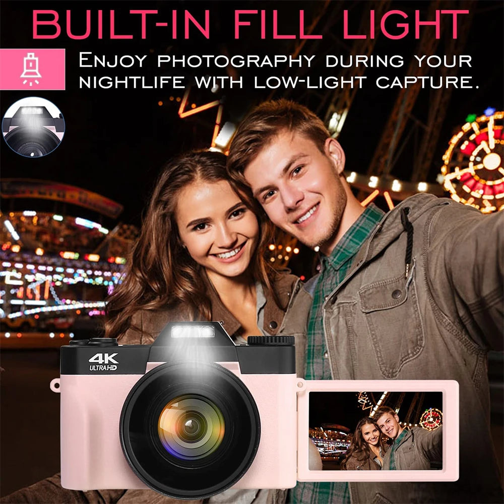 Flip Screen Digital Photo Camera 56MP 4K Photography Camcorder Vlog Selfie Video Camera Youtube Livestream Wide Angle Macro Lens