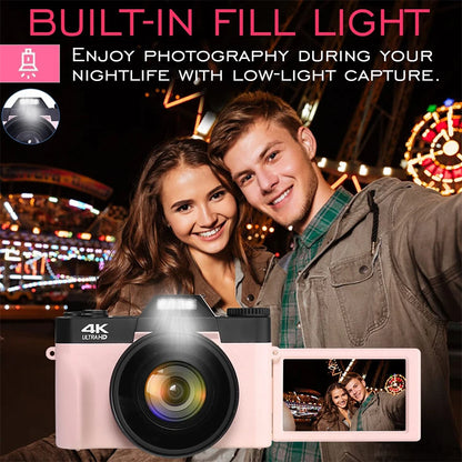 Flip Screen Digital Photo Camera 56MP 4K Photography Camcorder Vlog Selfie Video Camera Youtube Livestream Wide Angle Macro Lens