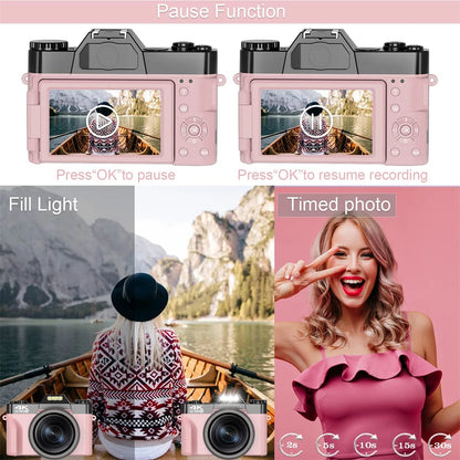 Flip Screen Digital Photo Camera 56MP 4K Photography Camcorder Vlog Selfie Video Camera Youtube Livestream Wide Angle Macro Lens