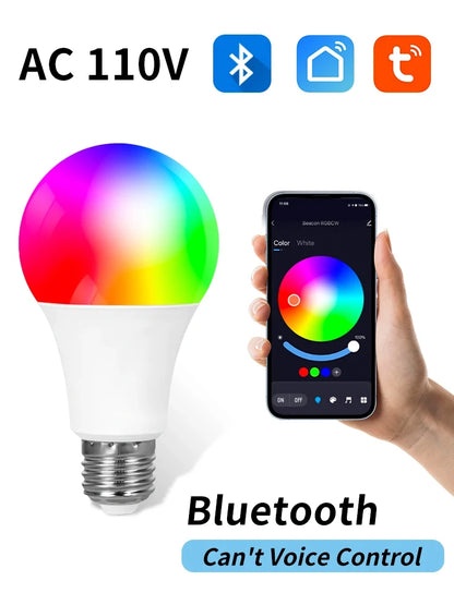 AC 220V 110V Tuya Smart Bluetooth LED Light Bulb E27 9W RGB Lamp Dimmable APP Control Smart Bulb For Home Room Decoration 110V, 1pcs