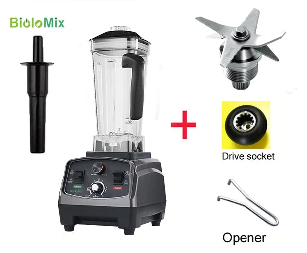 BioloMix 3HP 2200W Heavy Duty Commercial Grade Timer Blender Mixer Juicer Fruit Food Processor Ice Smoothies BPA Free 2L Jar With Extra 3 Parts